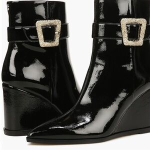 Sam Edelman Shiny Black Wedges with Glittering Buckle